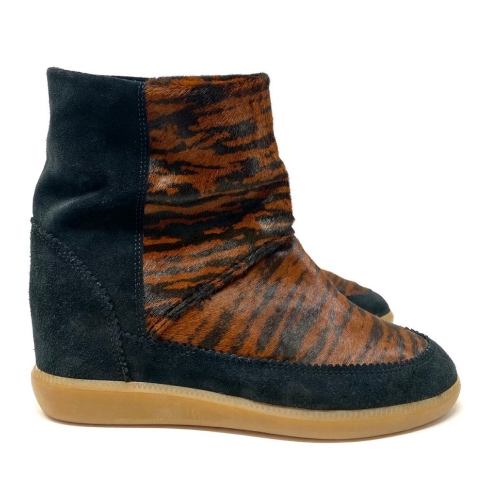 Isabel Marant Black Suede & Pony Hair Hidden Wedge Slip-on Ankle Boot Size 37